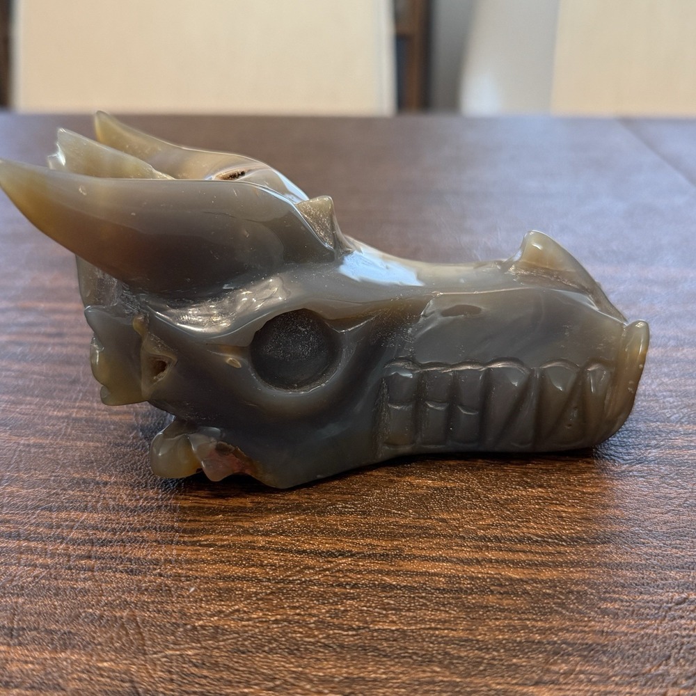 6" Natural Druzy Agate Hand Carved Dragon Head Crystal Healing Reiki